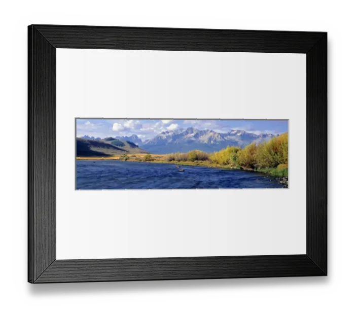 Framed Print : USA, Idaho, Sawtooth NRA. The Salmon River courses wide and azure before the rugged