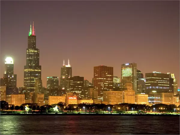 Chicago skyline at night, Illinois