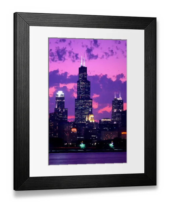 Framed Print : NA, USA, Illinois, Chicago. The Chicago skyline and Sears Tower at dusk Framed Print : NA, USA, Illinois, Chicago. The Chicago skyline and Sears Tower at dusk