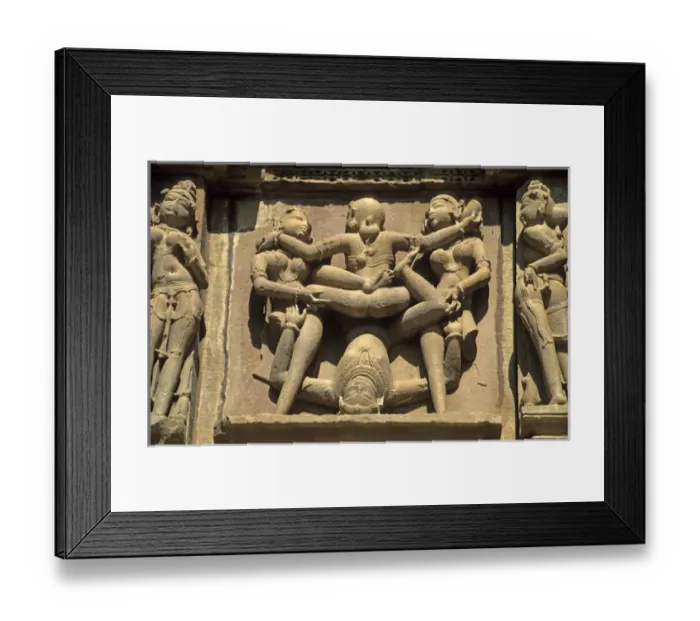 Framed Print : Asia, India, Khajuraho. Erotic carved figures remind visitors to leave sexual or Framed Print : Asia, India, Khajuraho. Erotic carved figures remind visitors to leave sexual or