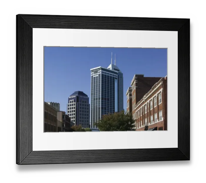 Framed Print : USA-Indiana-Indianapolis: Downtown view from Lockerbie Square Neighborhood