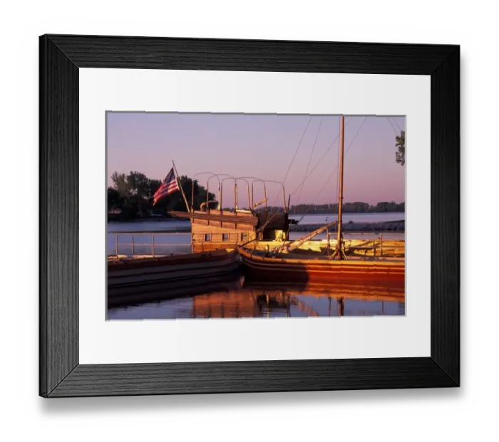Framed Print : N. A. USA, Iowa, Onawa Wooden keelboat, full-scale replica of their main boat, on Blue Lake