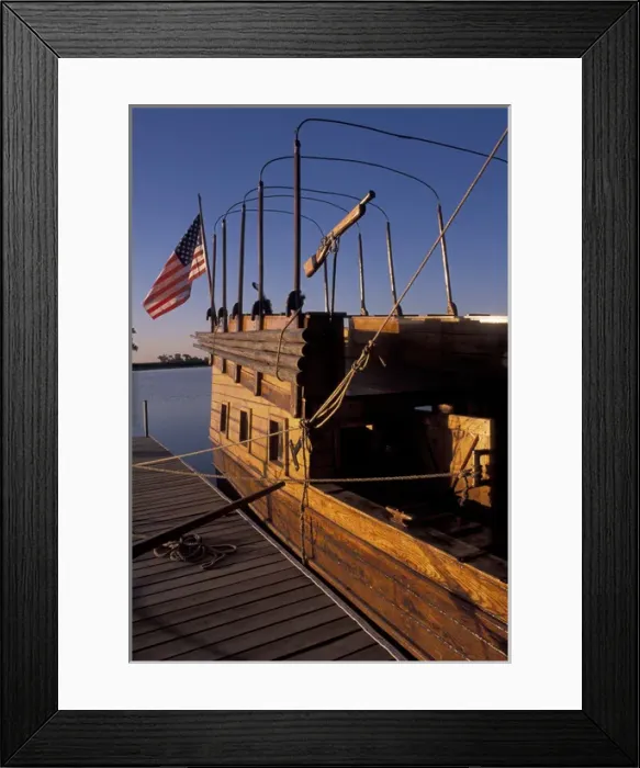 Framed Print : N. A. USA, Iowa, Onawa Wooden keelboat, full-scale replica of their main boat, on Blue Lake