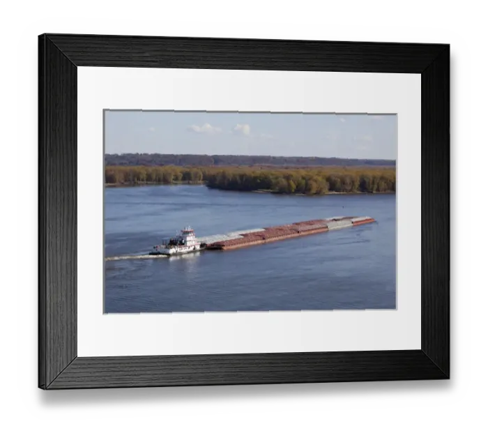 Framed Print : IA, Dubuque, Towboat and barges, on the Mississippi River