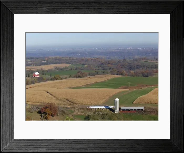 Framed Print : IA, Dubuque County, Barn, cornfields, and hay bales Framed Print : IA, Dubuque County, Barn, cornfields, and hay bales