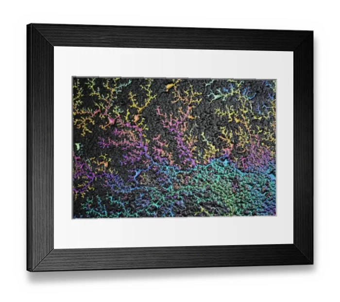 Framed Print : Light refracted in motor oil on wet asphalt pavement revealing a rainbow pattern of colors Framed Print : Light refracted in motor oil on wet asphalt pavement revealing a rainbow pattern of colors