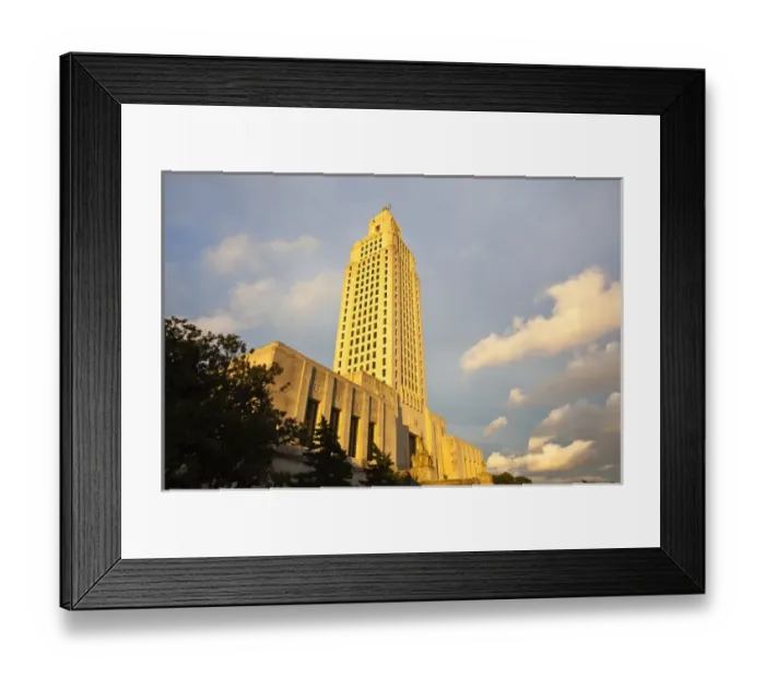Framed Print : USA, Louisiana, Baton Rouge. Louisiana State Capitol, b. 1931, sunset