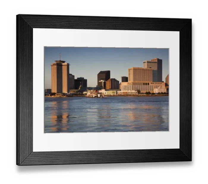 Framed Print : USA, Louisiana, New Orleans. Skyline and the Mississippi River from Algiers, morning