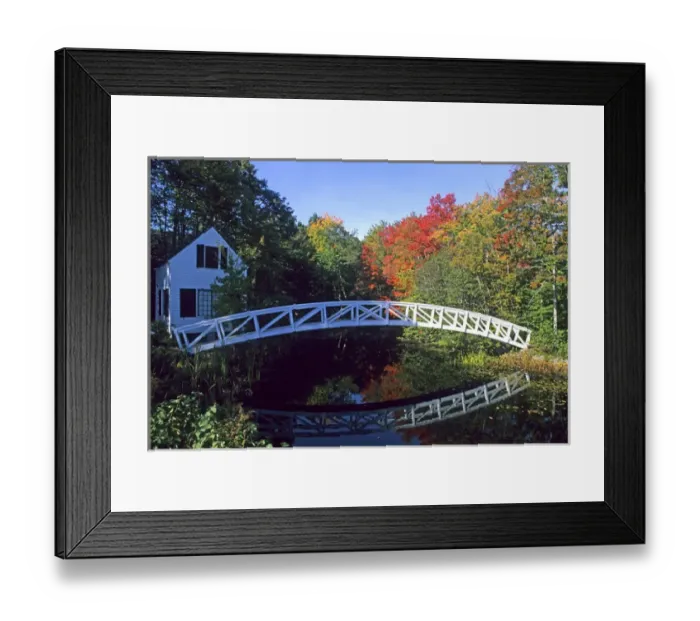 Framed Print : Colorful New England Scene of a Curved Bridge And Water in Somersville Maine Framed Print : Colorful New England Scene of a Curved Bridge And Water in Somersville Maine