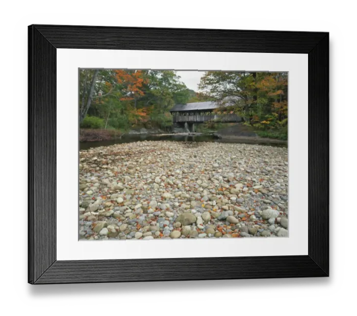 Framed Print : USA, Maine, Oxford County. View of Sunday River Covered Bridge and stream. Credit as Framed Print : USA, Maine, Oxford County. View of Sunday River Covered Bridge and stream. Credit as