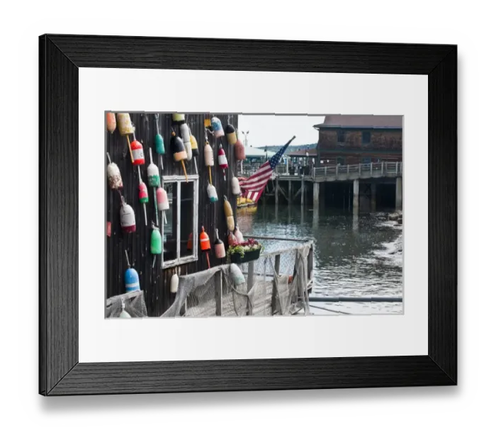 Framed Print : USA, Maine, Bar Harbor. Waterfront shop on pier. Credit as: Nancy Rotenberg  /  Jaynes