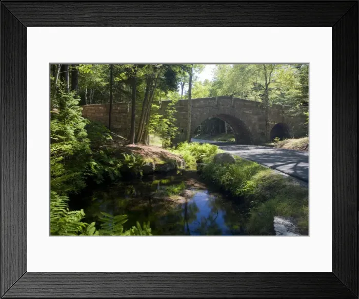 Framed Print : Stone carriage road bridge over Park Loop Road, Acadia National Park, Maine