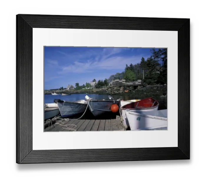 Framed Print : Isle Au Haut, ME. Dinghies in the harbor