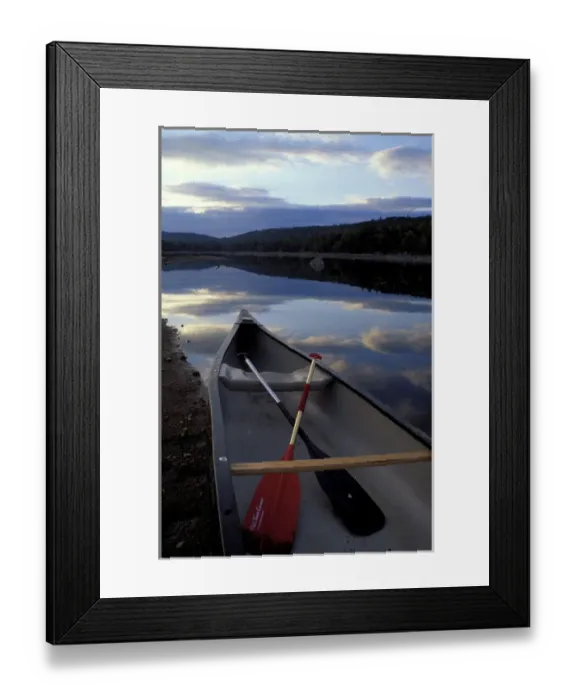 Framed Print : Pemadumcook Lake, ME. Northern Forest. Canoeing. A canoe rests on the shore Framed Print : Pemadumcook Lake, ME. Northern Forest. Canoeing. A canoe rests on the shore
