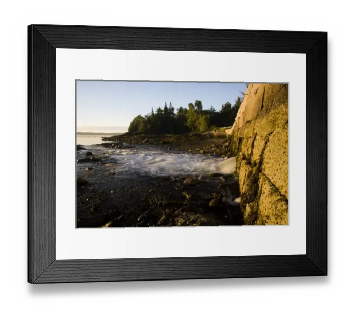 Framed Print : Early morning in Blue Hill Bay. Blue Hill Falls, Maine. Water flows from Salt Pond