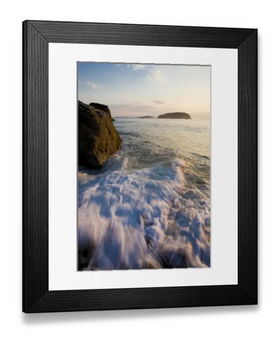 Framed Print : Early morning surf in Frenchman Bay as seen from Dorr Point in Maines Acadia