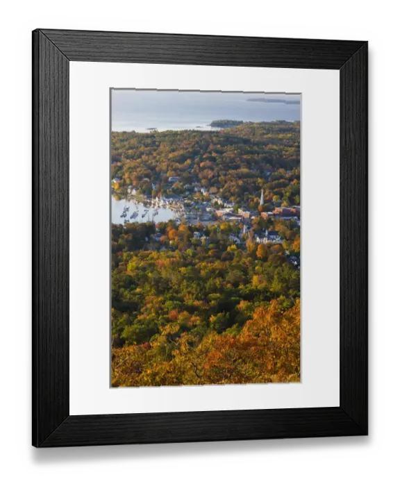 Framed Print : Camden, Maine as seen from Mount Battie in Camden Hills State Park. Fall Framed Print : Camden, Maine as seen from Mount Battie in Camden Hills State Park. Fall