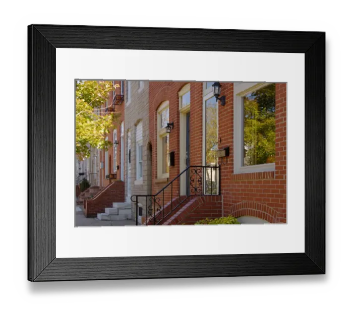 Framed Print : BALTIMORE, MARYLAND. USA. Row houses. Fells Point neighborhood Framed Print : BALTIMORE, MARYLAND. USA. Row houses. Fells Point neighborhood