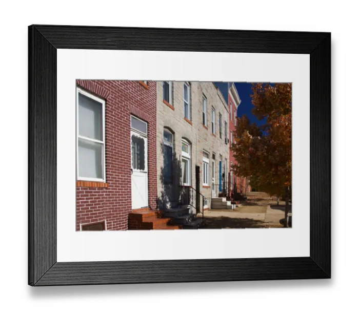Framed Print : BALTIMORE, MARYLAND. USA. Row houses. Fells Point neighborhood Framed Print : BALTIMORE, MARYLAND. USA. Row houses. Fells Point neighborhood