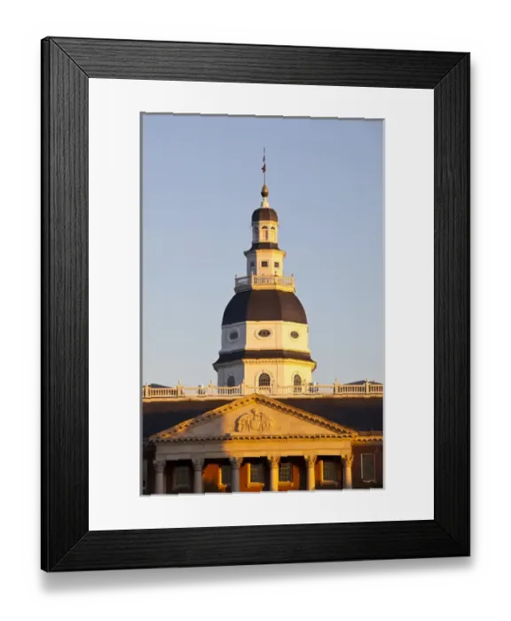 Framed Print : USA, Maryland, Annapolis. Maryland State House building, sunset