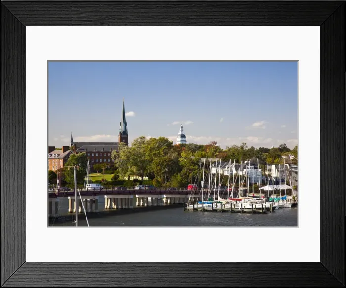 Framed Print : USA, Maryland, Annapolis. Yacht marina St. Marys Church from Eastport