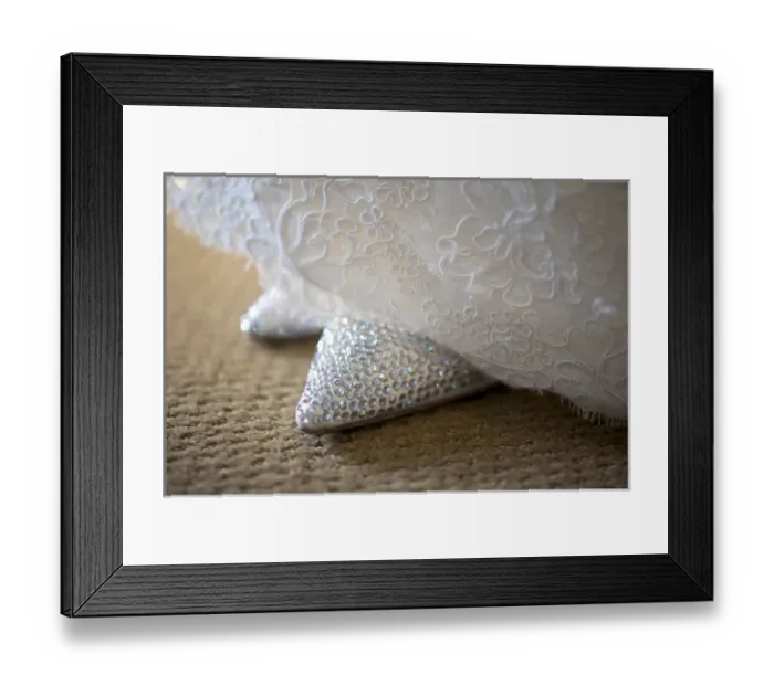 Framed Print : United State, USA, New England, Massachusetts, Danvers, close-up of bridal gown and shoes Framed Print : United State, USA, New England, Massachusetts, Danvers, close-up of bridal gown and shoes