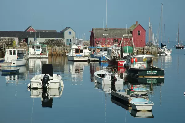 Rockport, Massachusetts, USA, boats moored by Motif No. 1