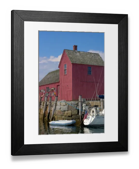 Framed Print : Rockport, Massachusetts, USA, sailboat docked by Motif No. 1 (Editorial Usage Only)