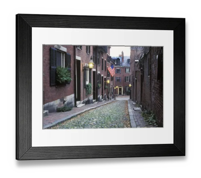 Framed Print : N. A. USA, Massachussetts, Boston, Beacon Hill, Cobblestone Street