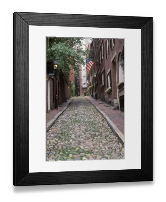 Framed Print : N. A. USA, Massachussetts, Boston, Beacon Hill, Cobblestone Street