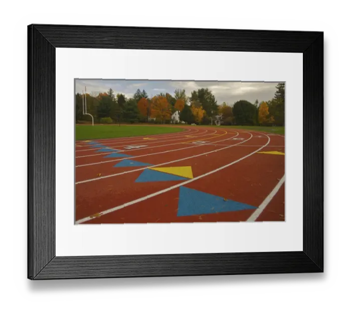 Framed Print : North America, USA, Massachusetts, Amherst. Autumn view of a track and field facility
