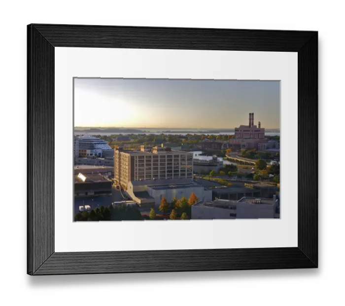 Framed Print : North America, USA, Massachusetts, Boston. Early morning, buildings and a cruise