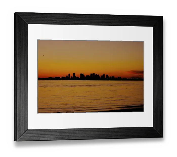 Framed Print : North America, USA, Massachusetts. A sunset view of Boston from the shore in Winthrop Framed Print : North America, USA, Massachusetts. A sunset view of Boston from the shore in Winthrop