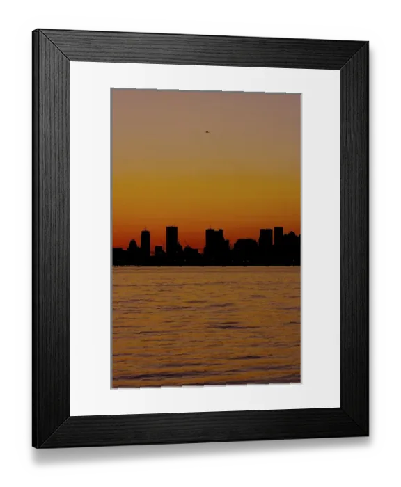 Framed Print : North America, USA, Massachusetts. A sunset view of Boston from the shore in Winthrop