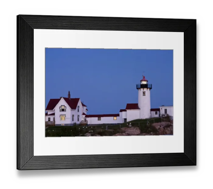 Framed Print : USA, Massachusetts, Cape Ann, Gloucester. Eastern Point Lighthouse, dusk Framed Print : USA, Massachusetts, Cape Ann, Gloucester. Eastern Point Lighthouse, dusk