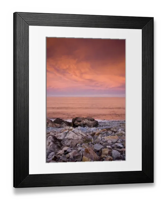 Framed Print : USA, Massachusetts, Cape Ann, Gloucester. Bass Rocks, sunset sky