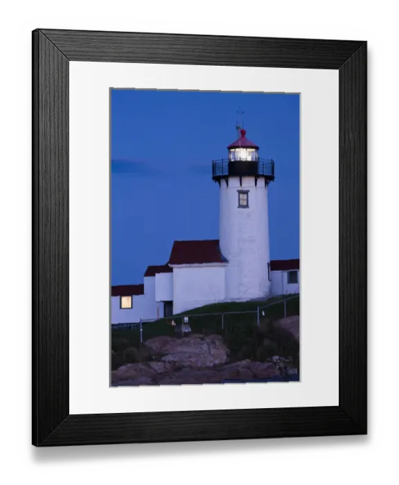 Framed Print : USA, Massachusetts, Cape Ann, Gloucester. Eastern Point Lighthouse, dusk Framed Print : USA, Massachusetts, Cape Ann, Gloucester. Eastern Point Lighthouse, dusk