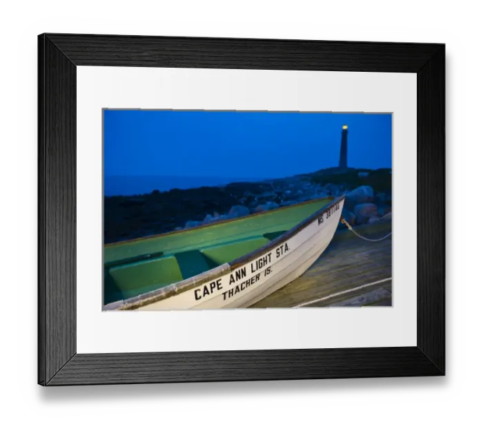 Framed Print : USA, Massachusetts, Cape Ann, Rockport. Thatcher Island, rescue boat, dawn