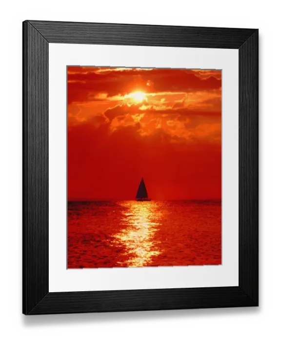 Framed Print : USA, Michigan, Mackinaw, Lake Huron. Sailboat at dawn. Credit as: David W. Kelley