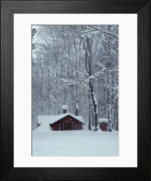 Framed Print : Snowy Log Cabin in Woods; Chippewa County; Near Paradise, MICHIGAN
