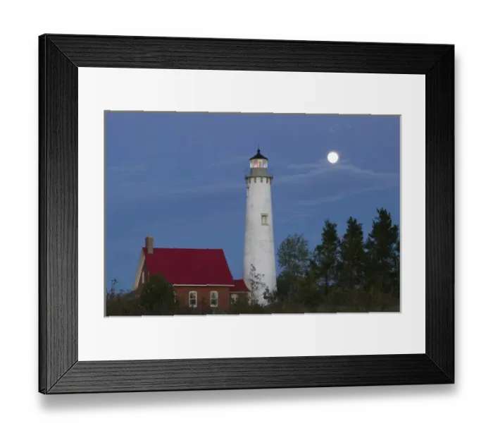 Framed Print : USA-Michigan-Tawas City: Tawas Point State Park- Tawas Point Lighthouse on Lake