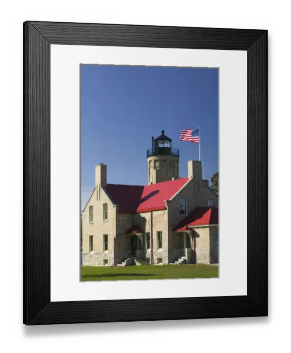 Framed Print : USA-Michigan-Straits of Mackinac: Mackinaw City- Old Mackinac Point Lighthouse