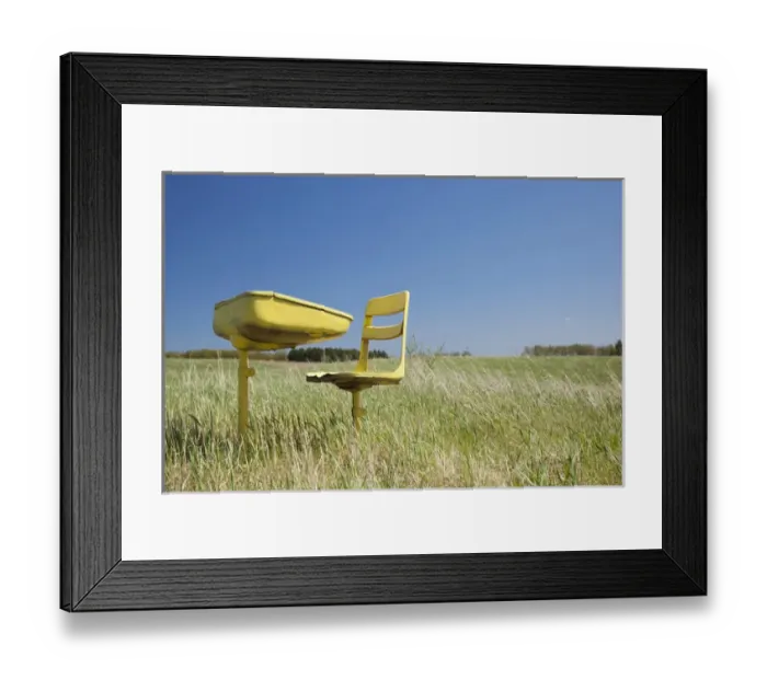 Framed Print : USA, Michigan, Hillman, Abandoned school desk and chairs in farmers field on spring Framed Print : USA, Michigan, Hillman, Abandoned school desk and chairs in farmers field on spring