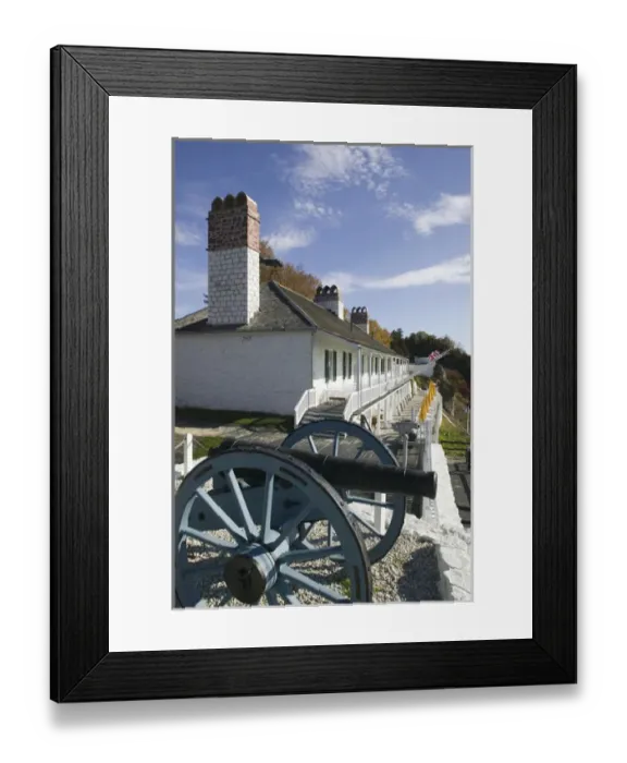 Framed Print : USA-Michigan-Straits of Mackinac: Mackinac Island- Fort Mackinac and Vintage