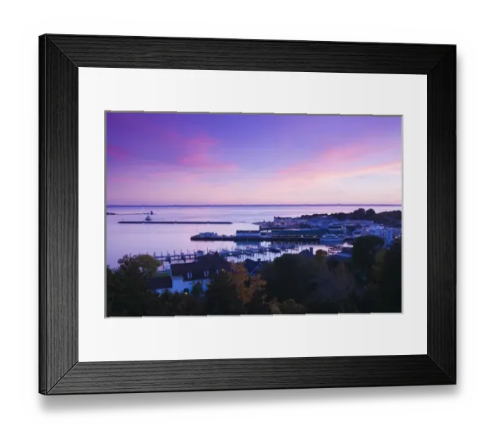 Framed Print : USA-Michigan-Straits of Mackinac: Mackinac Island- Harborfront Aerial / Evening Framed Print : USA-Michigan-Straits of Mackinac: Mackinac Island- Harborfront Aerial / Evening