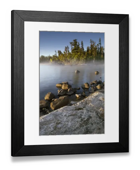 Framed Print : Sunrise through fog along the shore of Big Island, at Beaver Lodge Campsite, Rainy Lake Framed Print : Sunrise through fog along the shore of Big Island, at Beaver Lodge Campsite, Rainy Lake