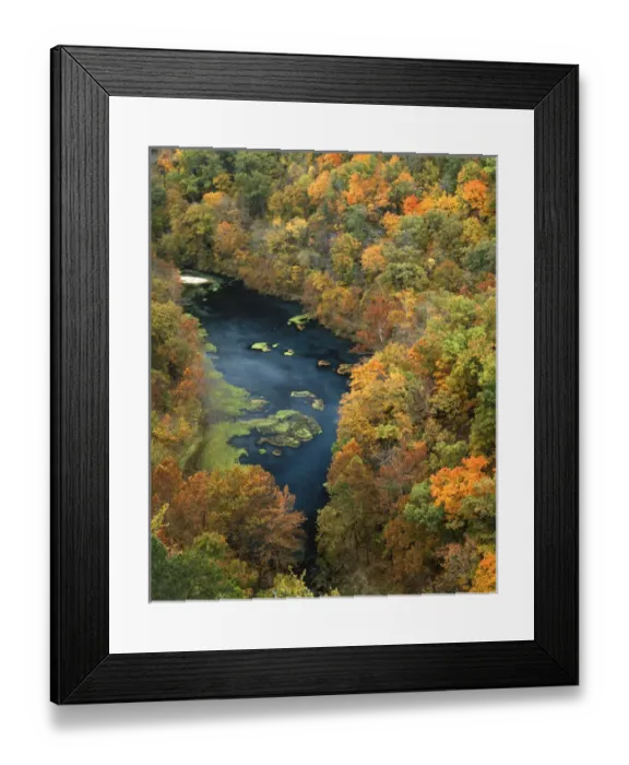Framed Print : USA, Missouri, Ha Ha Tonka State Park, Fall forest and Ha Ha Tonka Spring