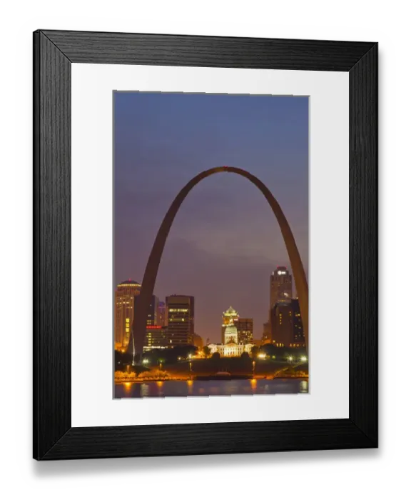 Framed Print : The Gateway Arch and St Louis skyline reflect into the Mississippi River at dusk in St Louis Framed Print : The Gateway Arch and St Louis skyline reflect into the Mississippi River at dusk in St Louis