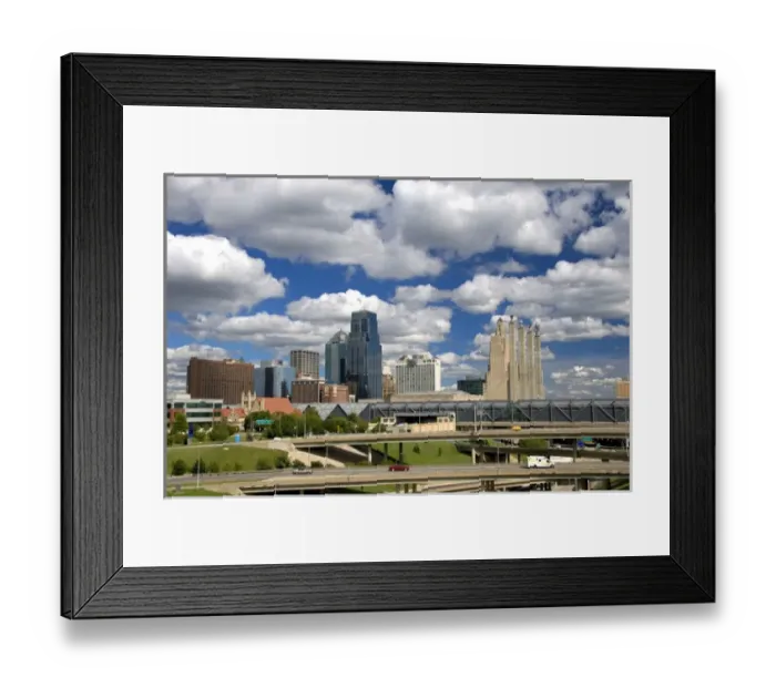 Framed Print : The cityscape and I-35 interchange of Kansas City, Missouri Framed Print : The cityscape and I-35 interchange of Kansas City, Missouri