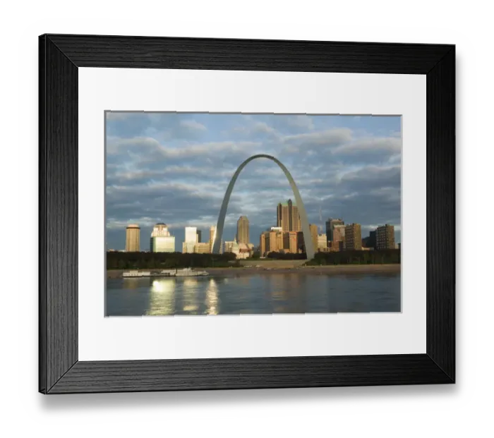 Framed Print : USA, Missouri, St. Louis: Old Courthouse & Gateway Arch Area along Mississippi River